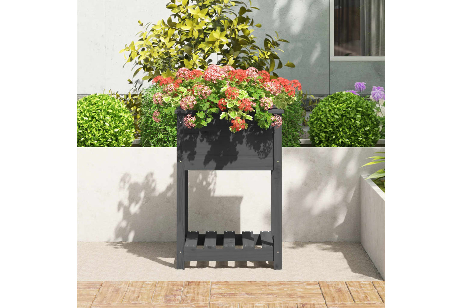 vidaXL 823775 Planter With Shelf Grey 54x54x81cm Solid Wood Pine-2