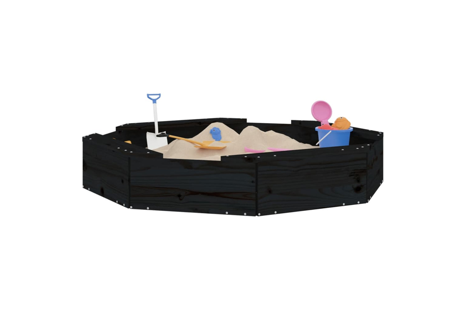 vidaXL 825013 Sandbox With Seats Black Octagon Solid Wood Pine-2