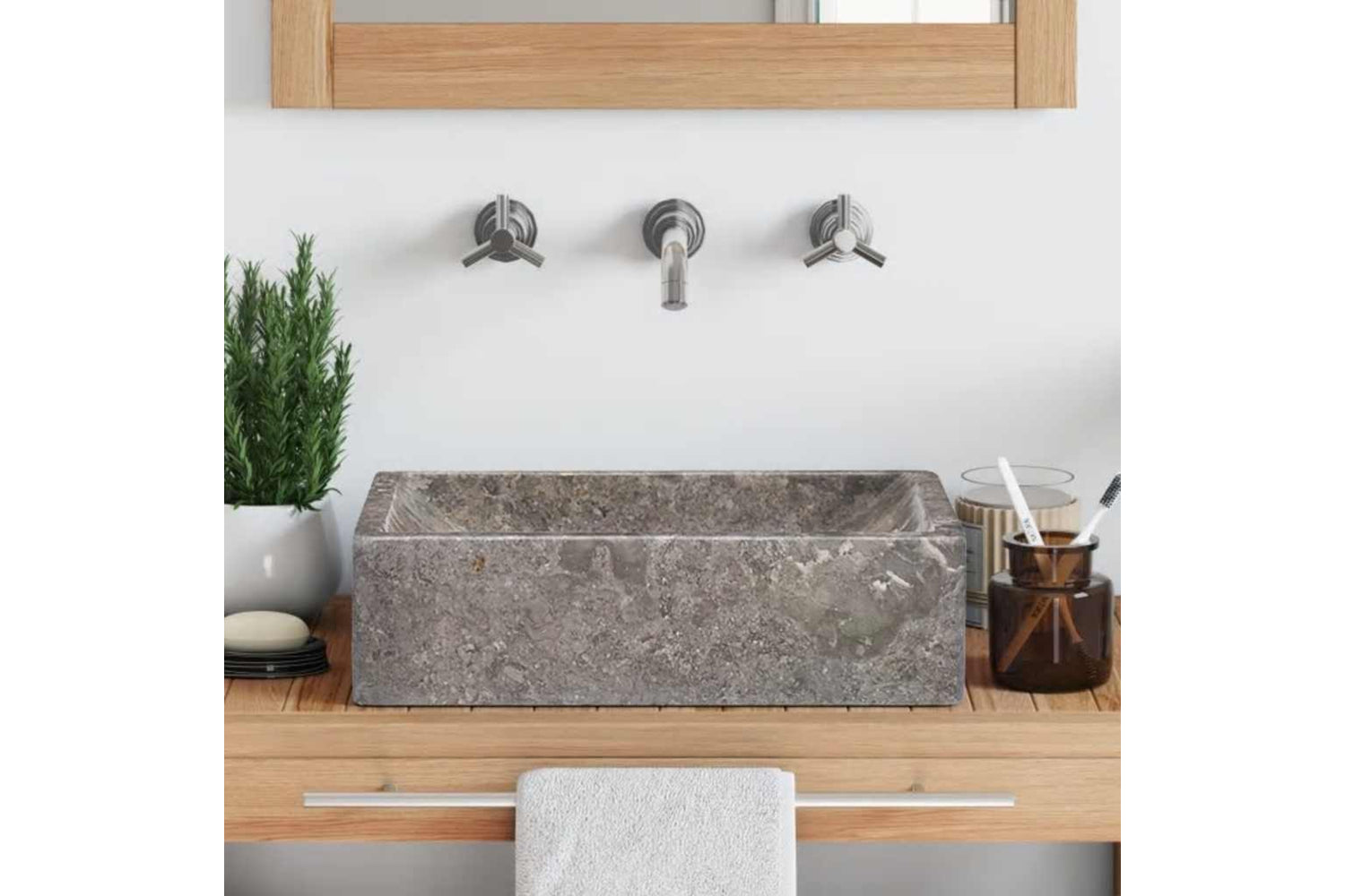 vidaXL 149156 Sink Marble 45x30x12cm High Gloss Grey-2