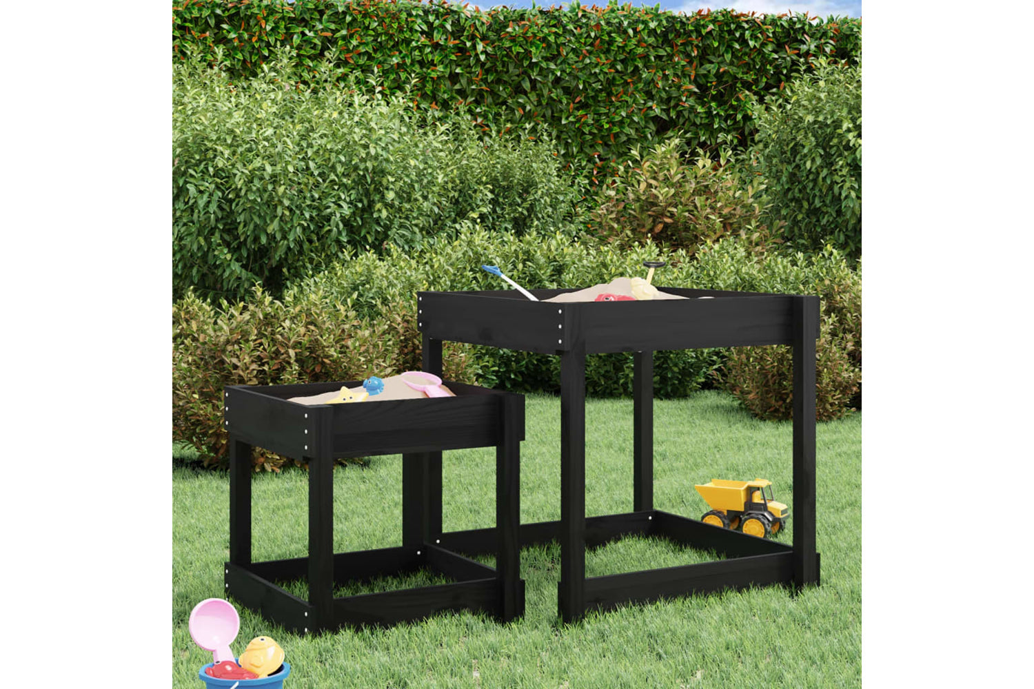 vidaXL 825055 Sand Tables 2 Pcs Black Solid Wood Pine-2