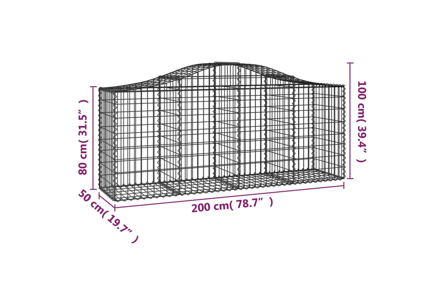 vidaXL 153394 Arched Gabion Basket 200x50x80/100cm Galvanised Iron-4
