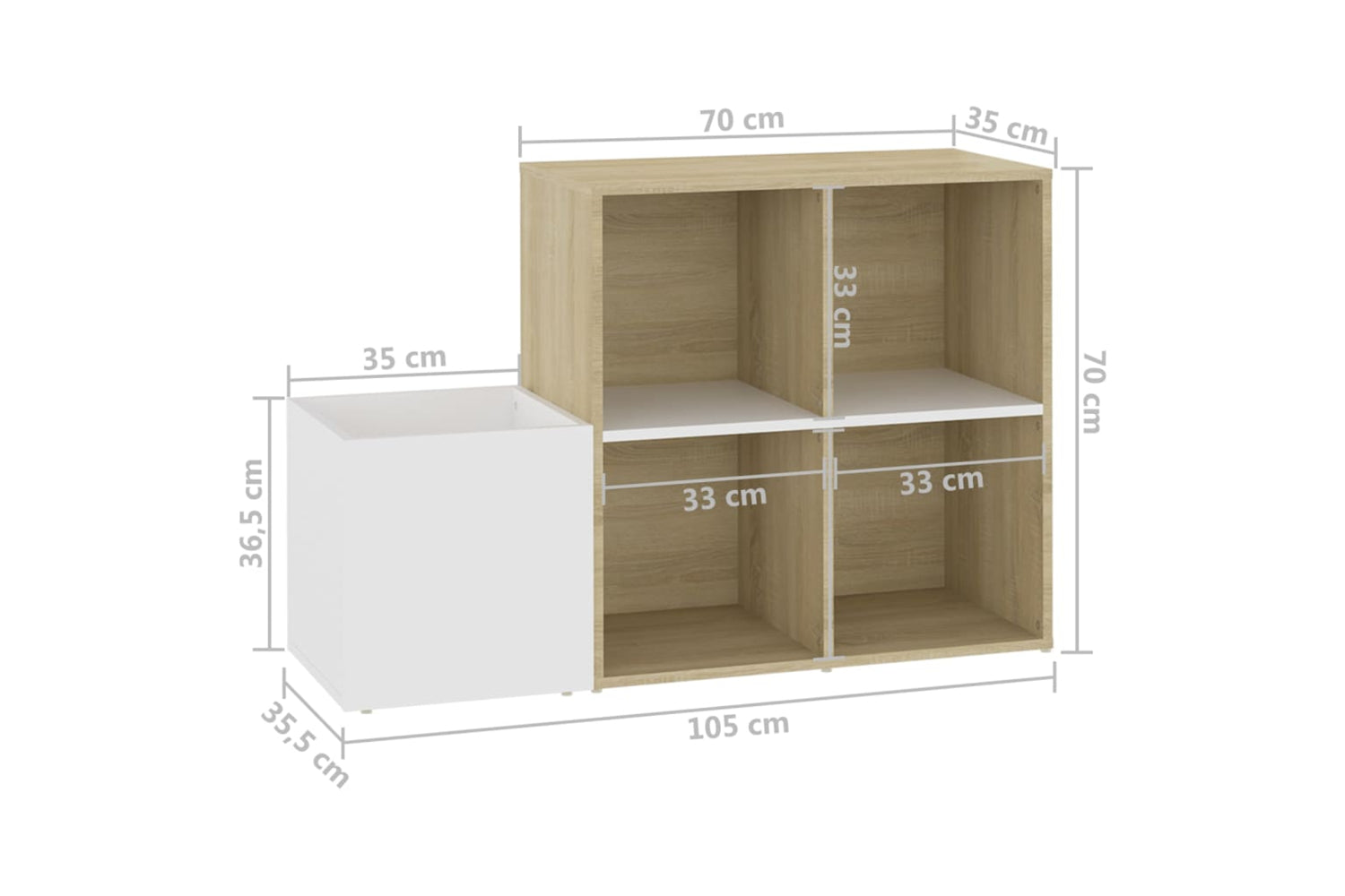 vidaXL 808256 Hall Shoe Cabinet White And Sonoma Oak 105x35.5x70cm Engineered Wood-7