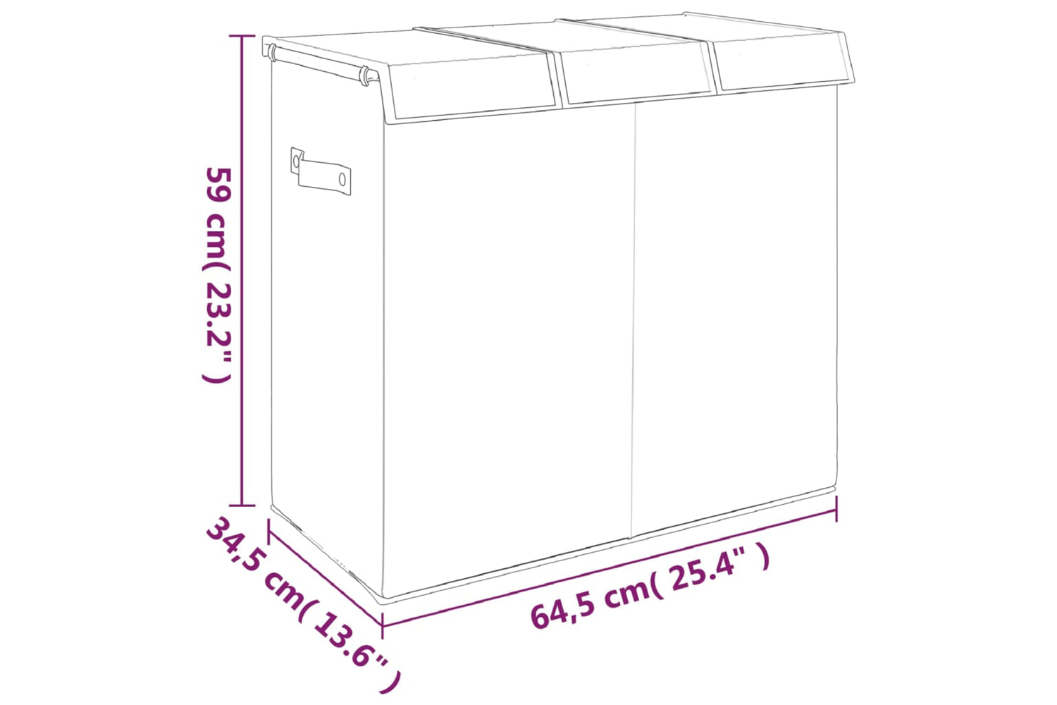 vidaXL 351041 Foldable Laundry Hamper Grey 64.5x34.5x59cm Faux Linen Fabric-8