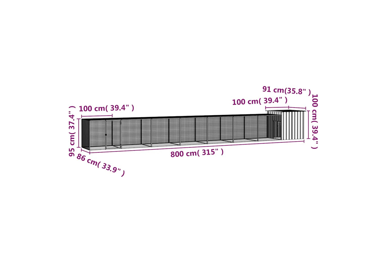 vidaXL 3106465 Chicken Cage Grey 800x91x100cm Galvanised Steel-5
