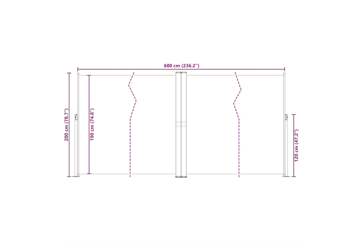 vidaXL 318006 Retractable Side Awning Black 200x600cm-8