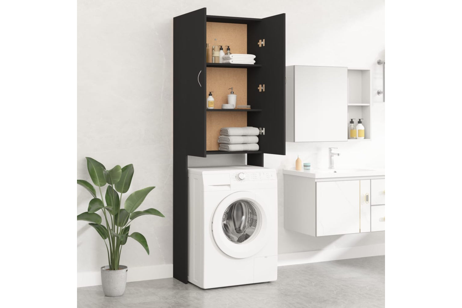 vidaXL Washing Machine Cabinet Black 64x25.5x190cm-6