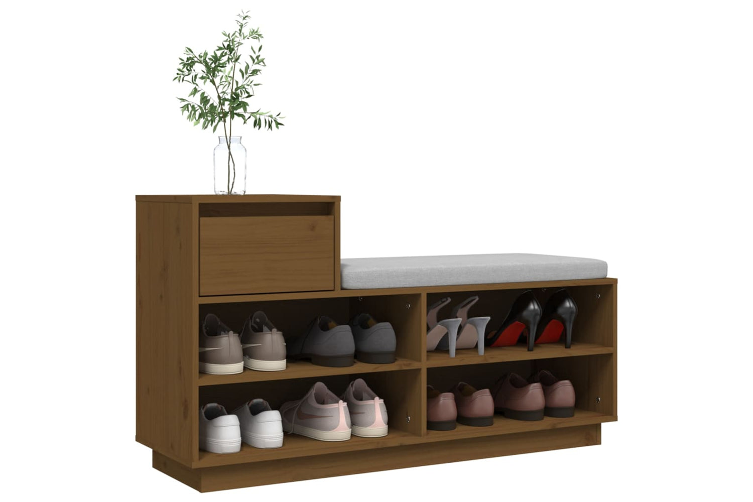 vidaXL 814452 Shoe Cabinet Honey Brown 110x34x61cm Solid Wood Pine-3