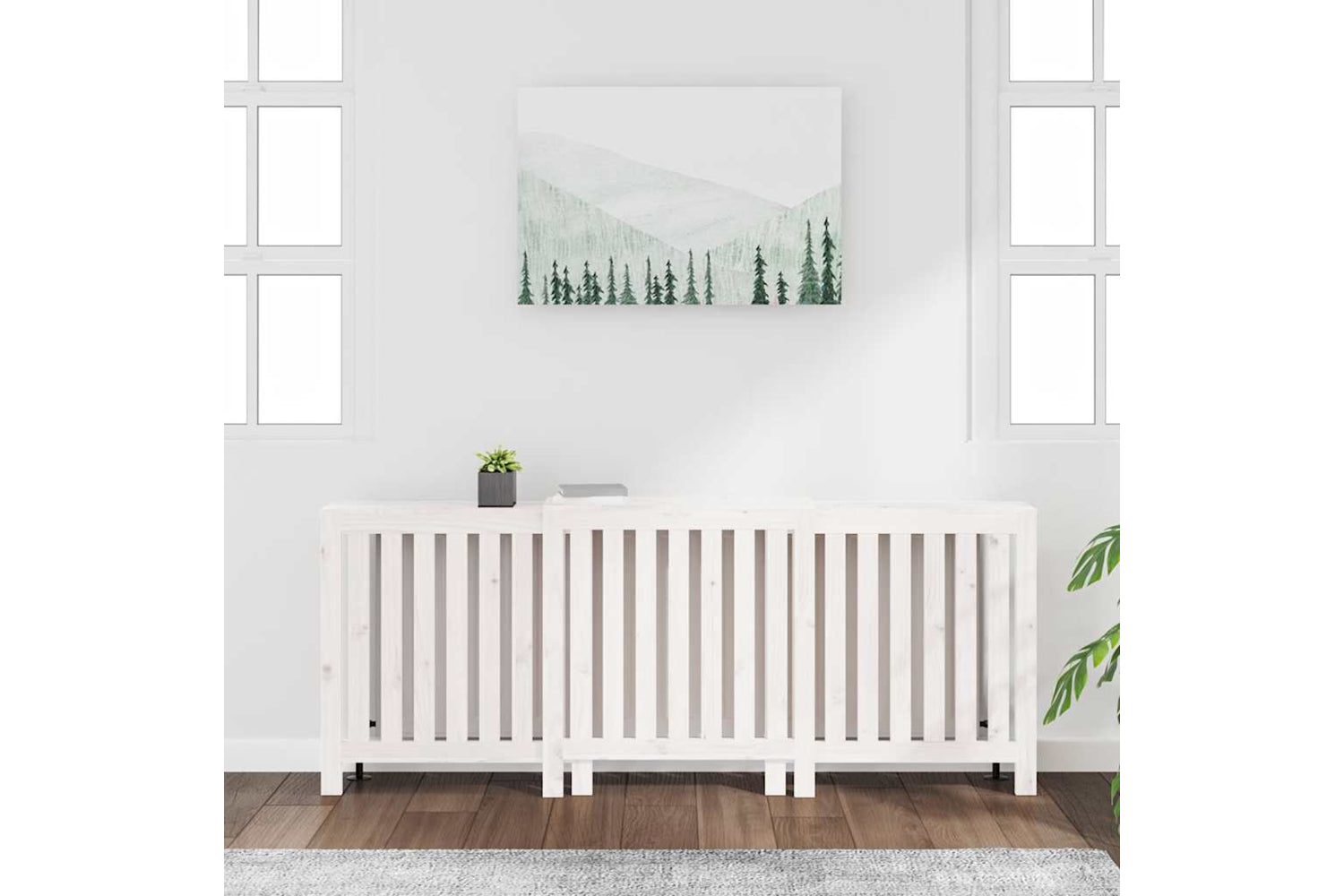 vidaXL 822587 Radiator Cover White 210x21x85cm Solid Wood Pine-2