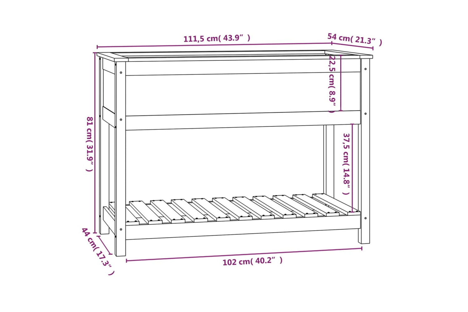 vidaXL 823788 Planter With Shelf White 111.5x54x81cm Solid Wood Pine-7