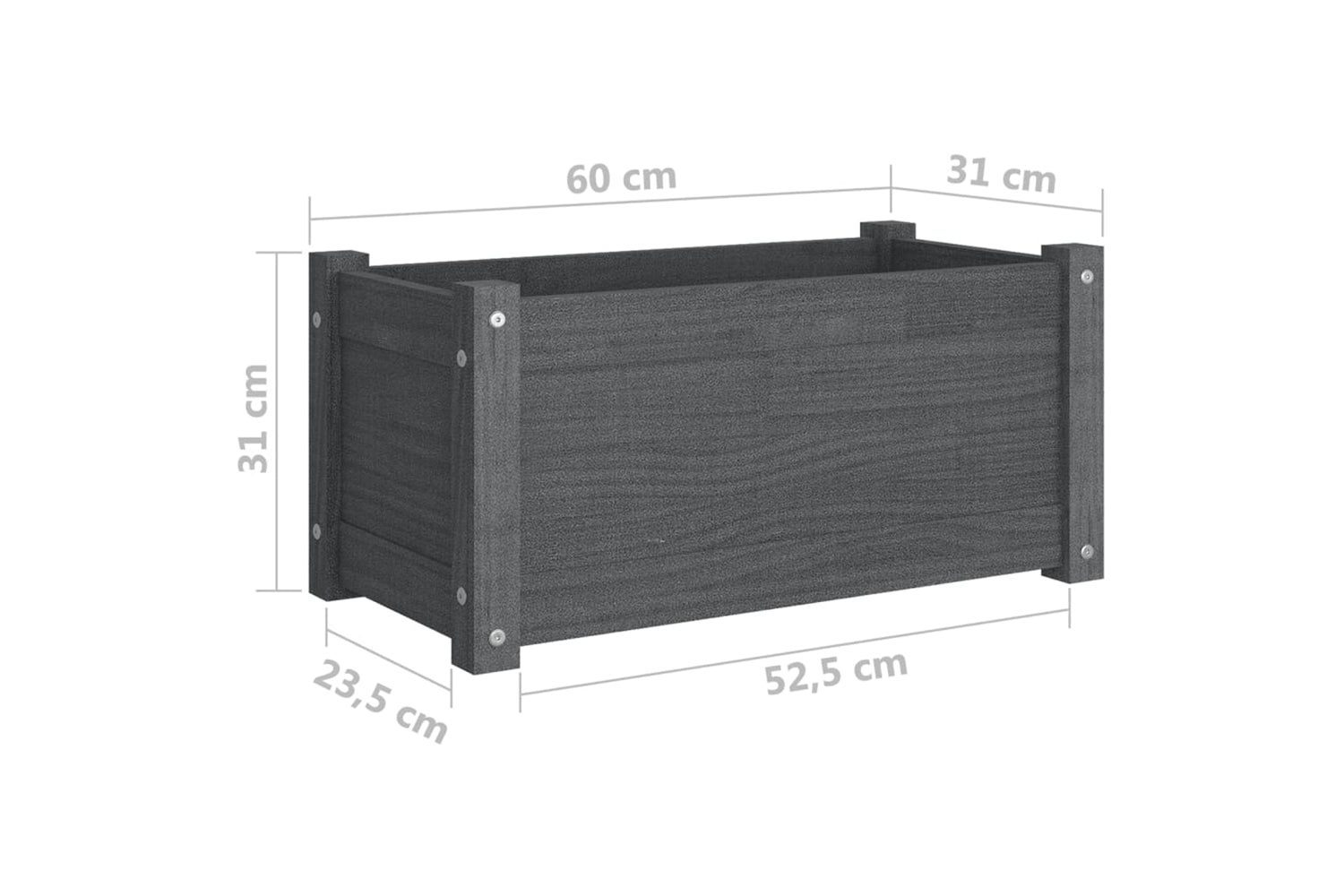 vidaXL 810708 Garden Planter Grey 60x31x31cm Solid Pinewood-7