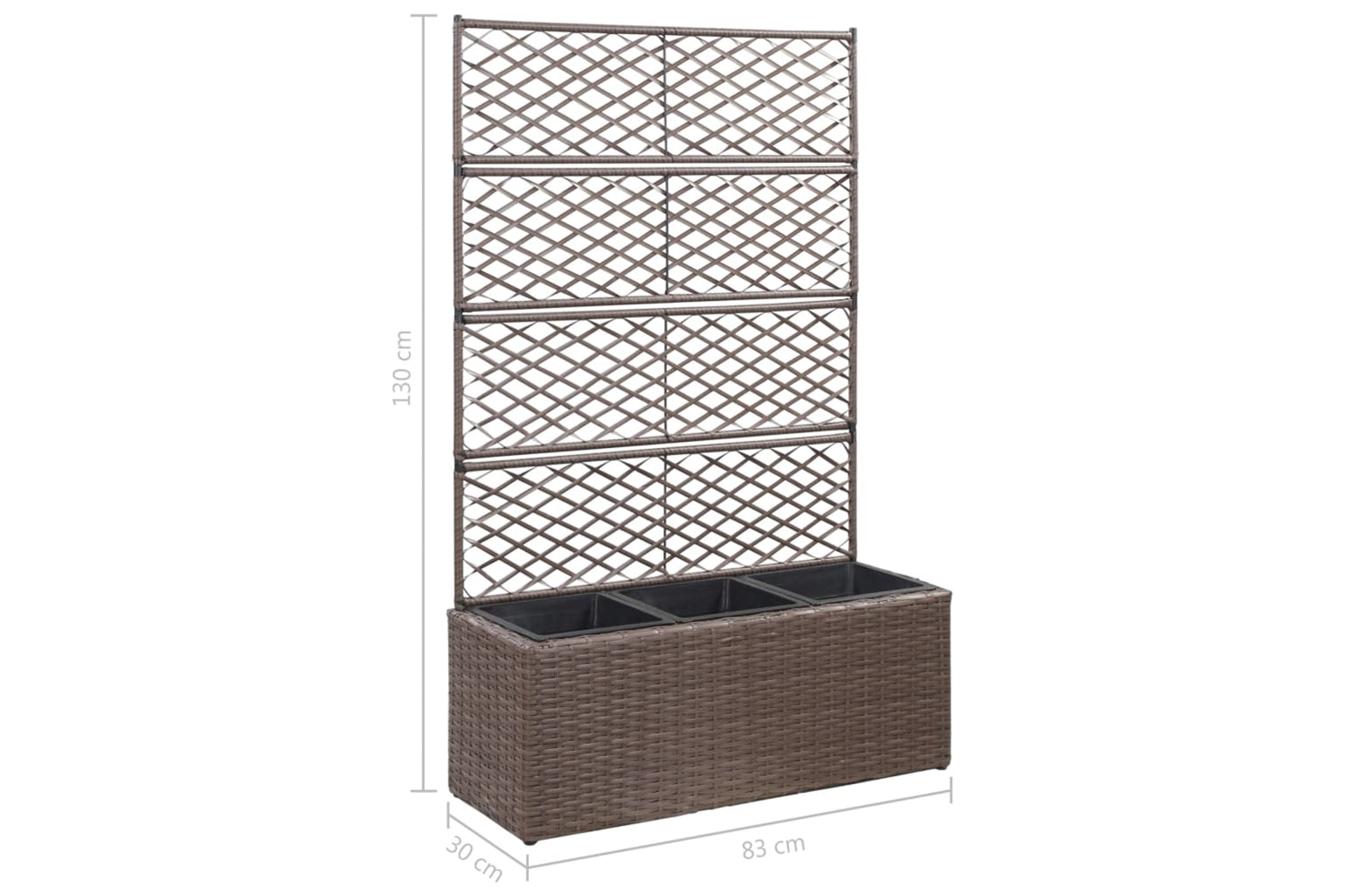 vidaXL 46938 Trellis Raised Bed With 3 Pots 83x30x130cm Poly Rattan Brown-7
