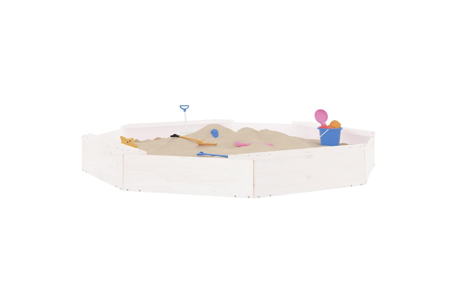 vidaXL 825017 Sandbox With Seats White Octagon Solid Wood Pine-2