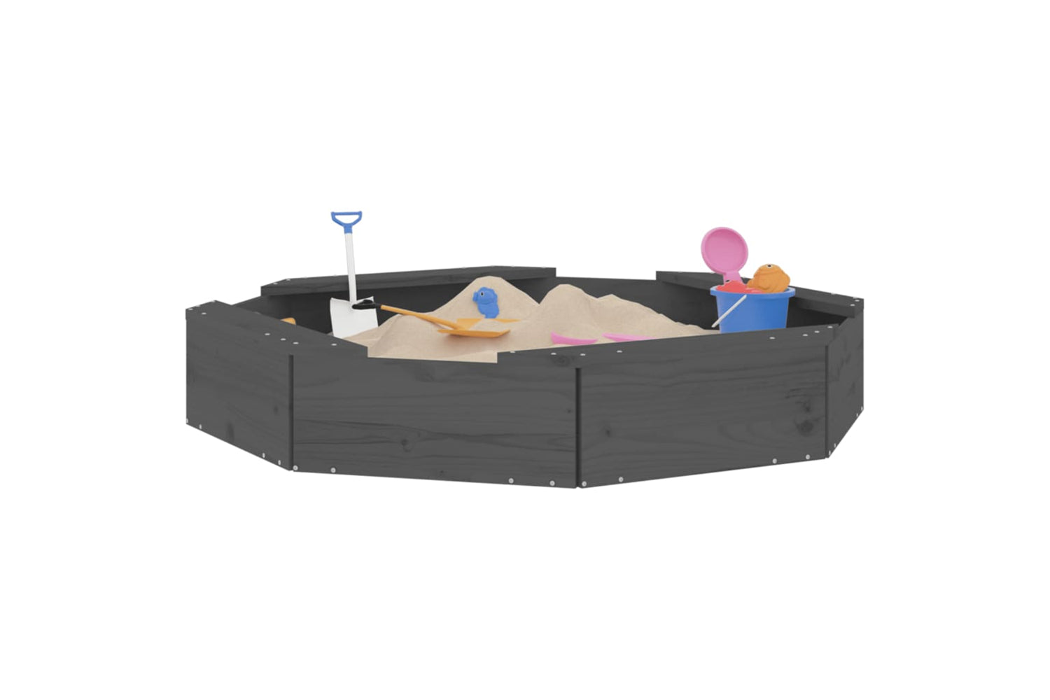 vidaXL 825011 Sandbox With Seats Grey Octagon Solid Wood Pine-2