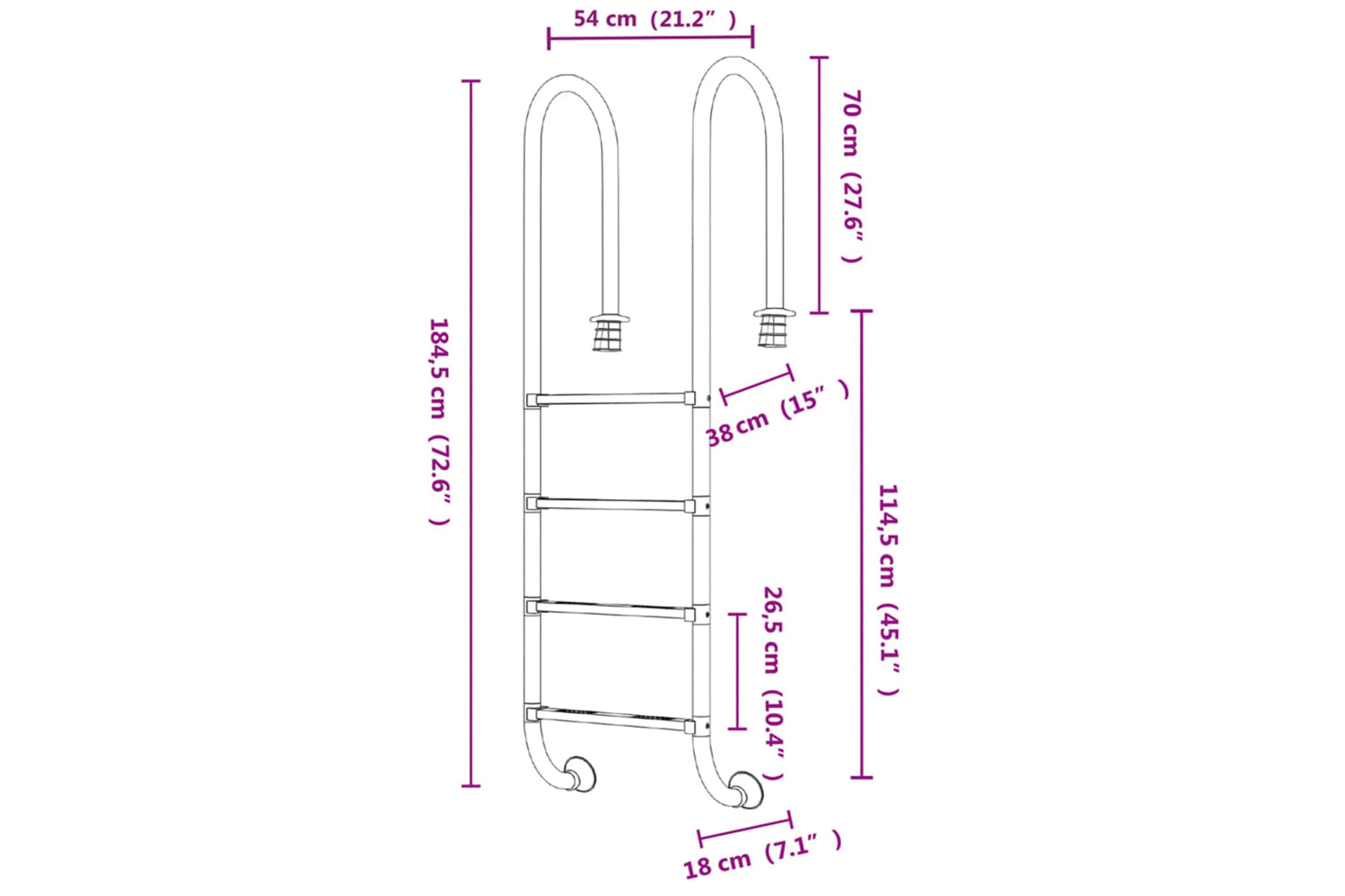 vidaXL 93453 Pool Ladder 54x38x184.5cm 304 Stainless Steel-5