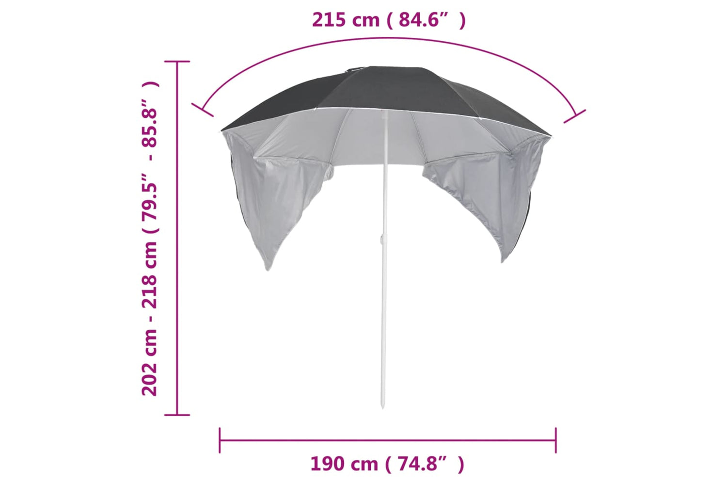 vidaXL 318839 Beach Umbrella With Side Walls Anthracite 215cm-9