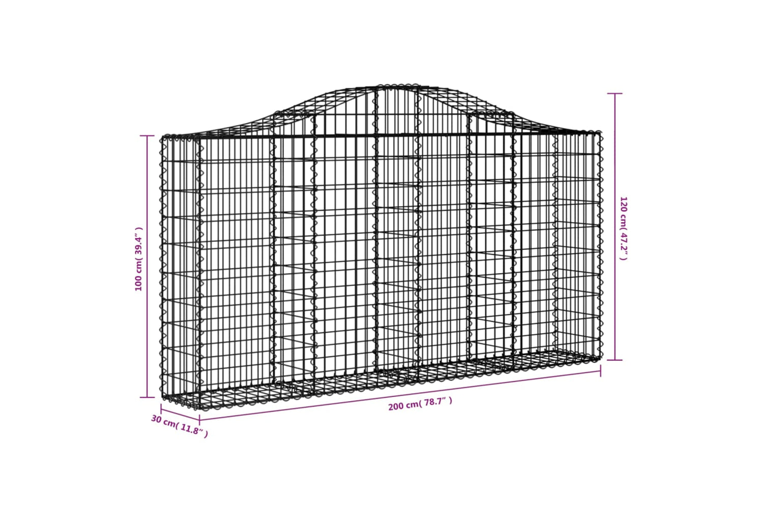 vidaXL 3145442 Arched Gabion Baskets 14 Pcs 200x30x100/120cm Galvanised Iron-5