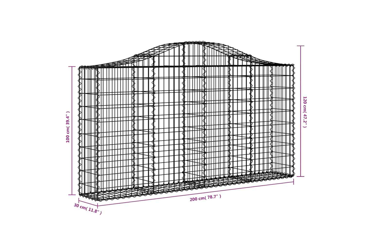 vidaXL 3145444 Arched Gabion Baskets 18 Pcs 200x30x100/120cm Galvanised Iron-5