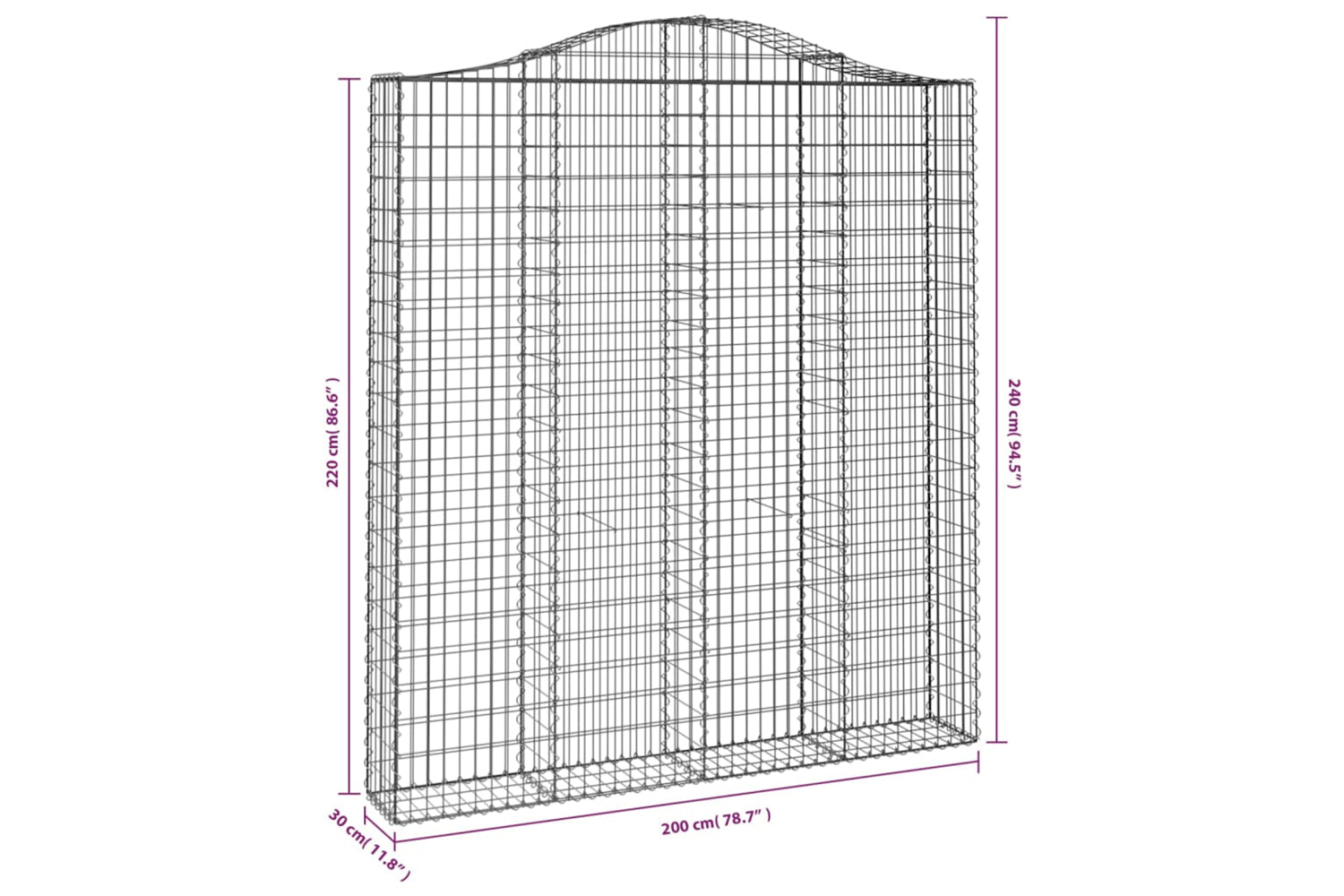 vidaXL 153391 Arched Gabion Basket 200x30x220/240cm Galvanised Iron-4