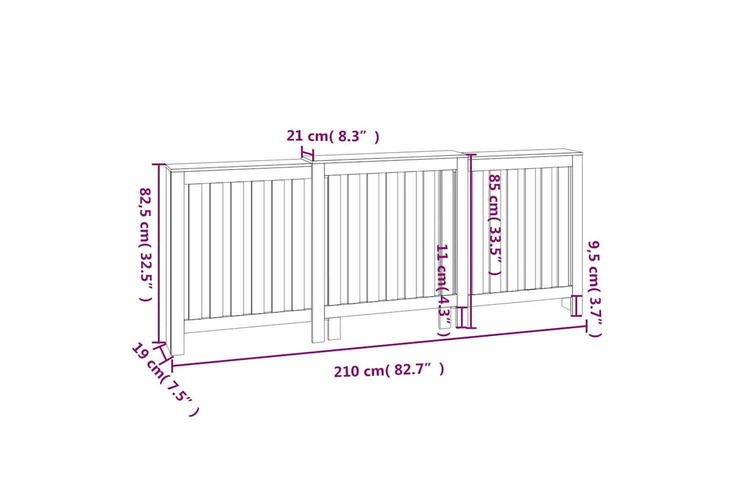 vidaXL 822587 Radiator Cover White 210x21x85cm Solid Wood Pine-7