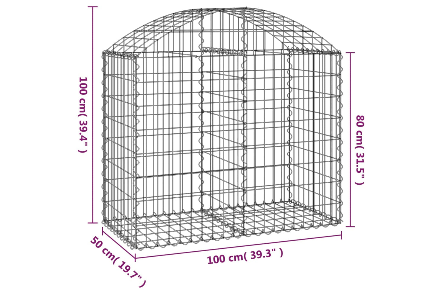 vidaXL 153434 Arched Gabion Basket 100x50x80/100cm Galvanised Iron-4