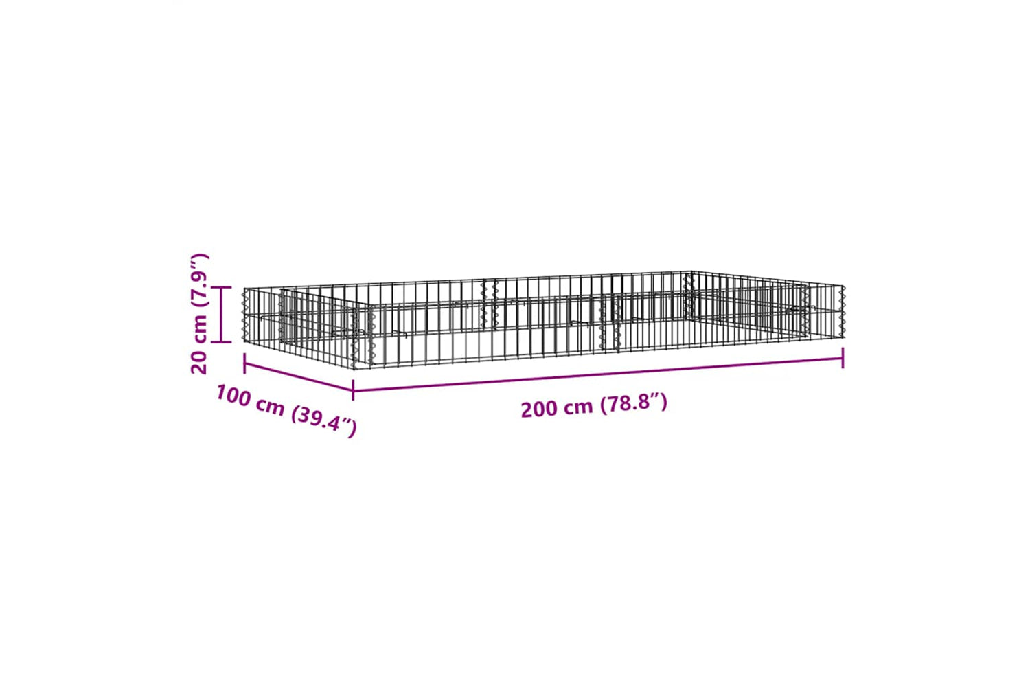 vidaXL 151312 Gabion Raised Bed Galvanised Steel 200x100x20cm-9