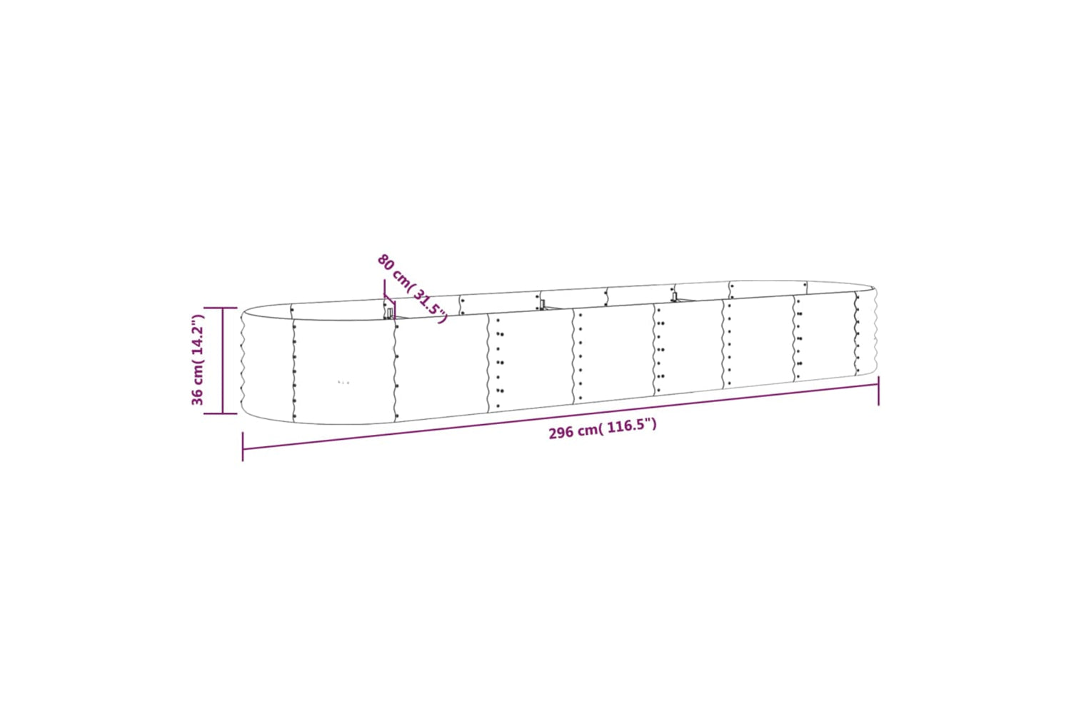 vidaXL 318927 Garden Raised Bed Powder-coated Steel 296x80x36cm Silver-5