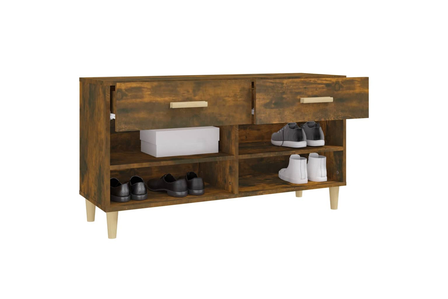 vidaXL 817567 Shoe Cabinet Smoked Oak 102x35x55cm Engineered Wood-4