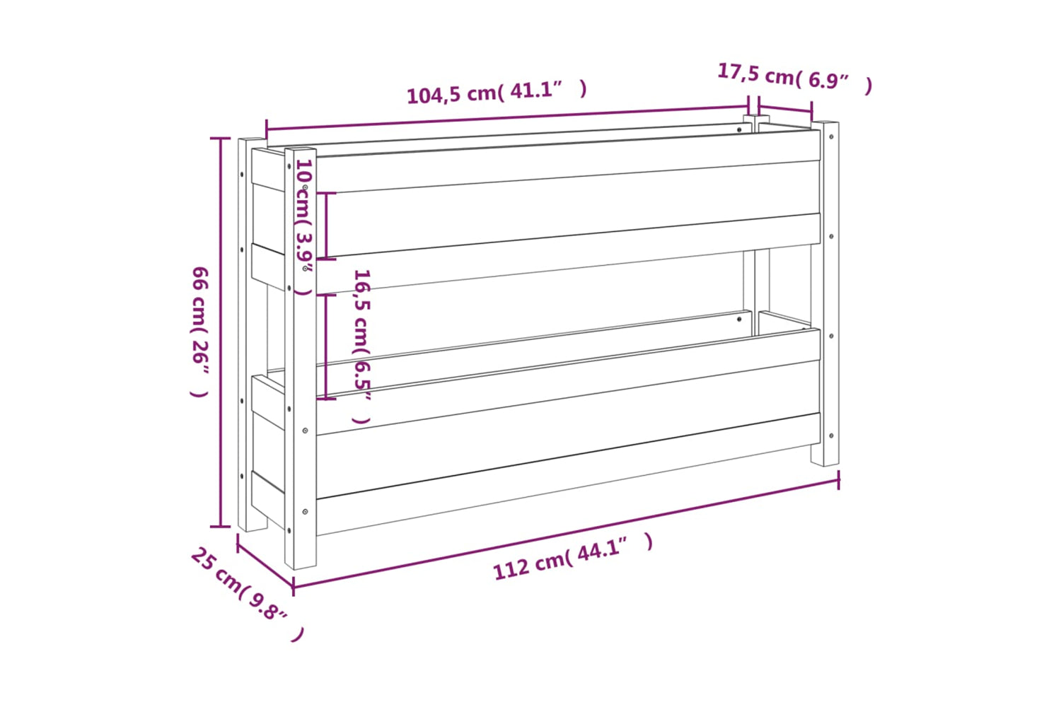 vidaXL 823928 Planter White 112x25x66cm Solid Wood Pine-8