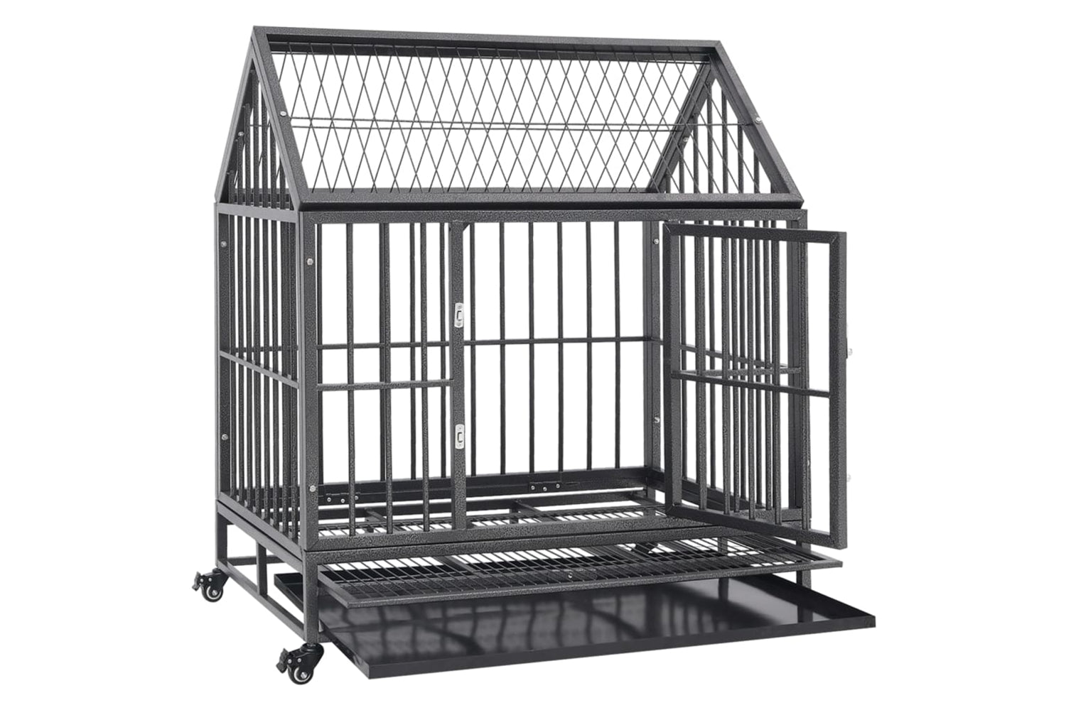 vidaXL 171493 Dog Cage With Wheels And Roof Steel 92x62x106cm-3