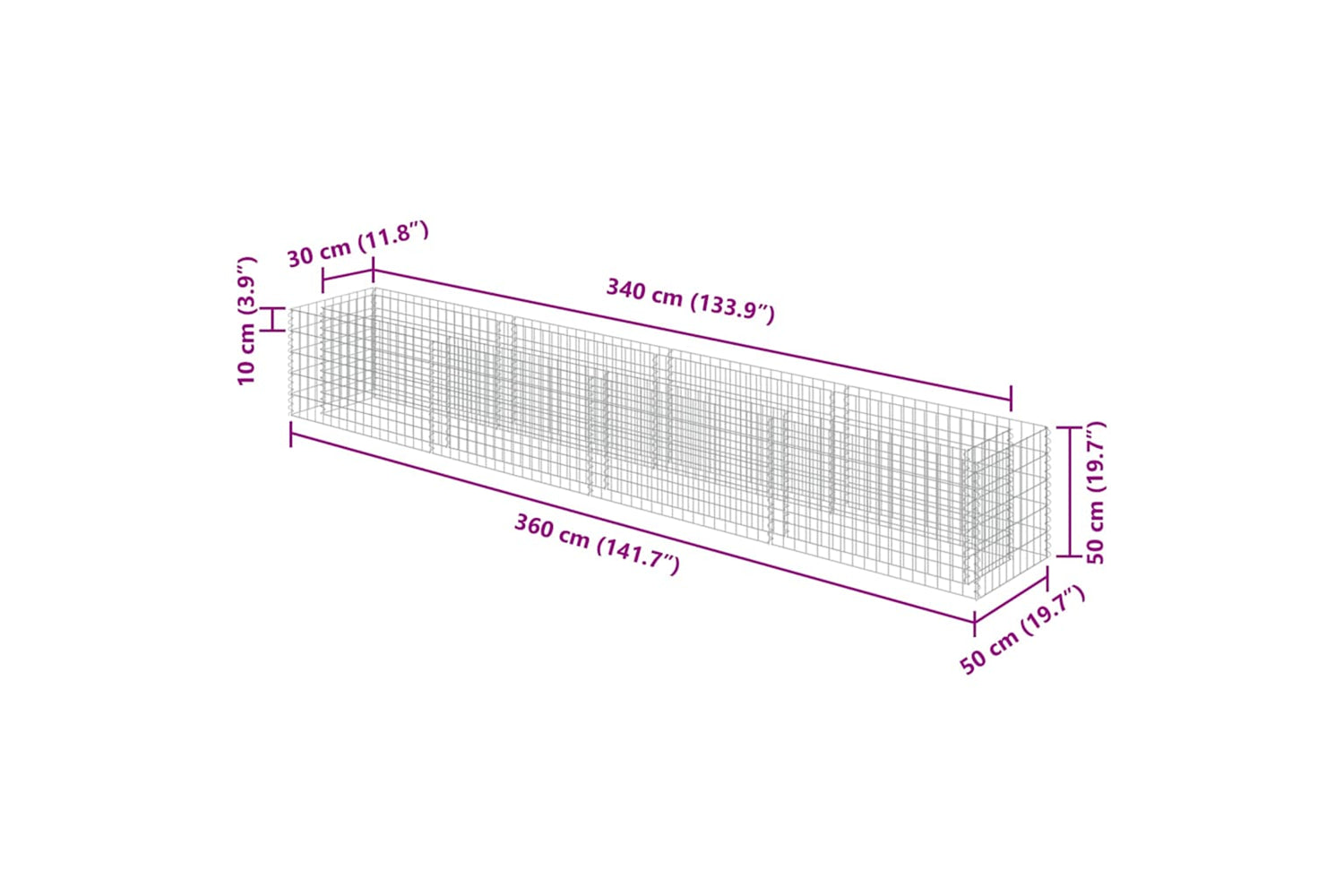 vidaXL 143561 Gabion Raised Bed Galvanised Steel 360x50x50cm-7