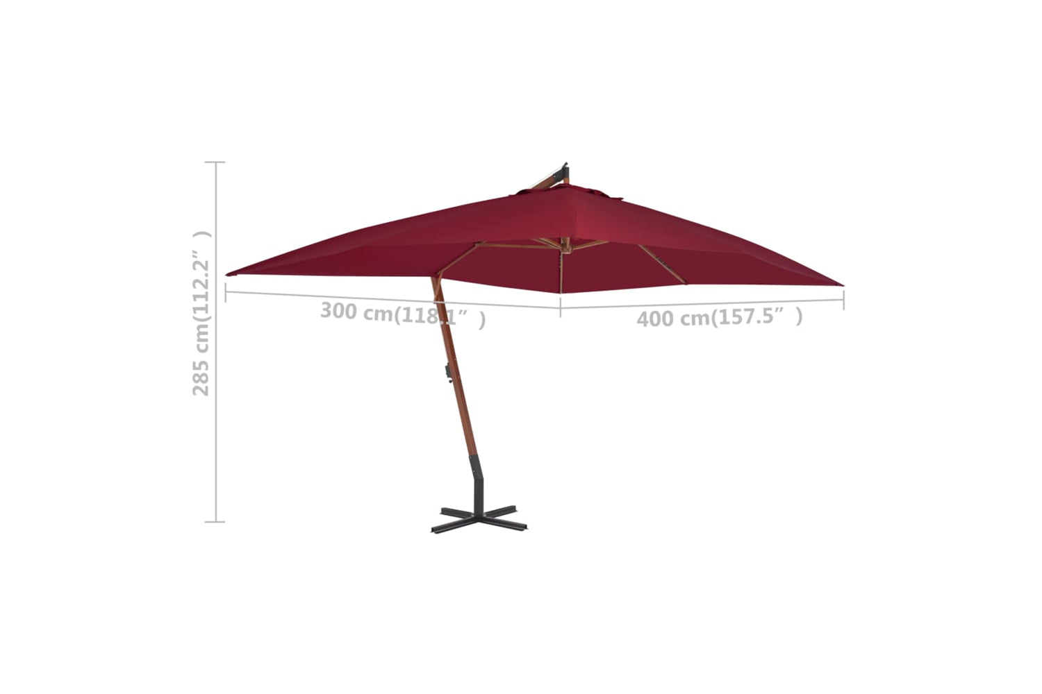 vidaXL 44493 Cantilever Umbrella With Wooden Pole 400x300cm Bordeaux Red-5
