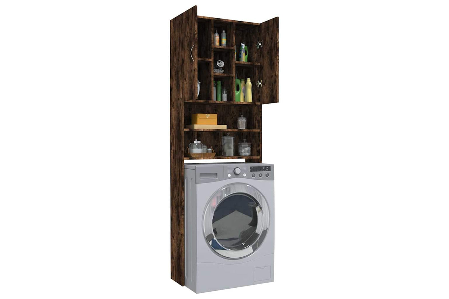 Vidaxl 815957 Washing Machine Cabinet Smoked Oak 64x25.5x190 Cm-4