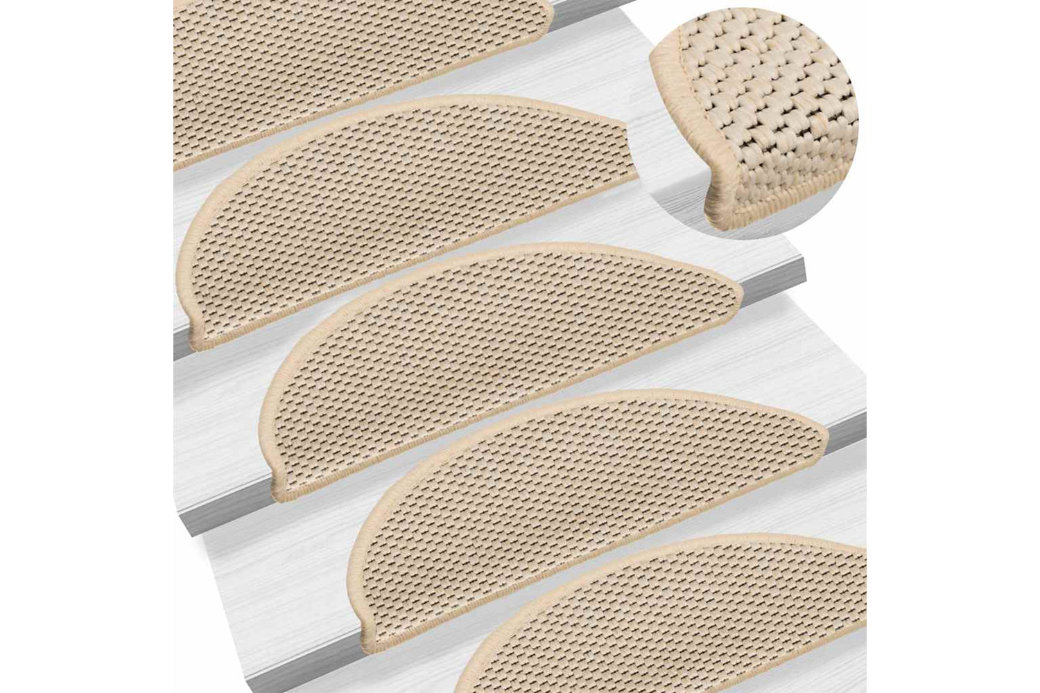vidaXL 326869 Stair Mats Self-adhesive Sisal-look 15 Pcs 56x17x3cm Cream-6