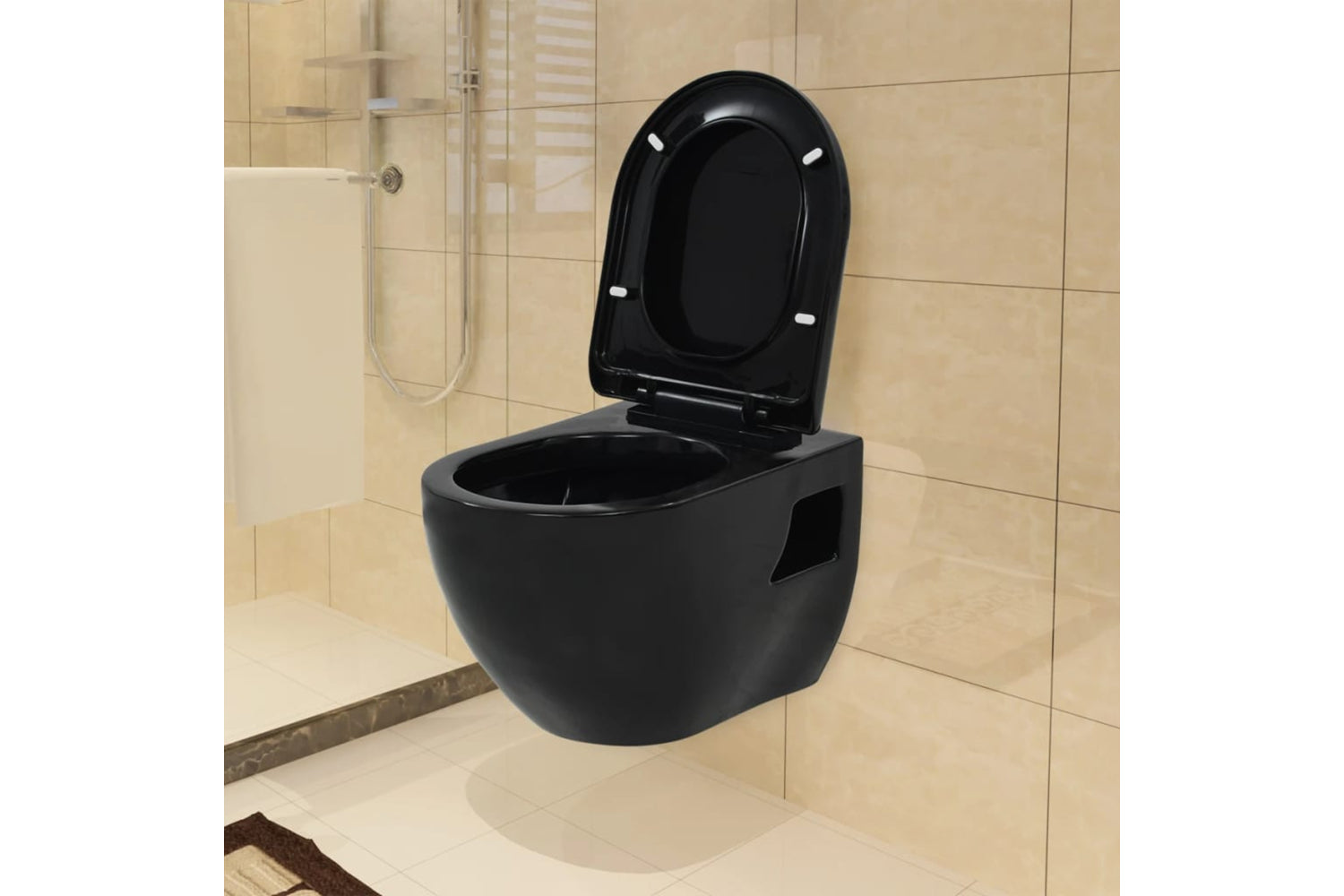 vidaXL 3054479 Wall-Hung Toilet with Concealed Cistern Ceramic | Black-2