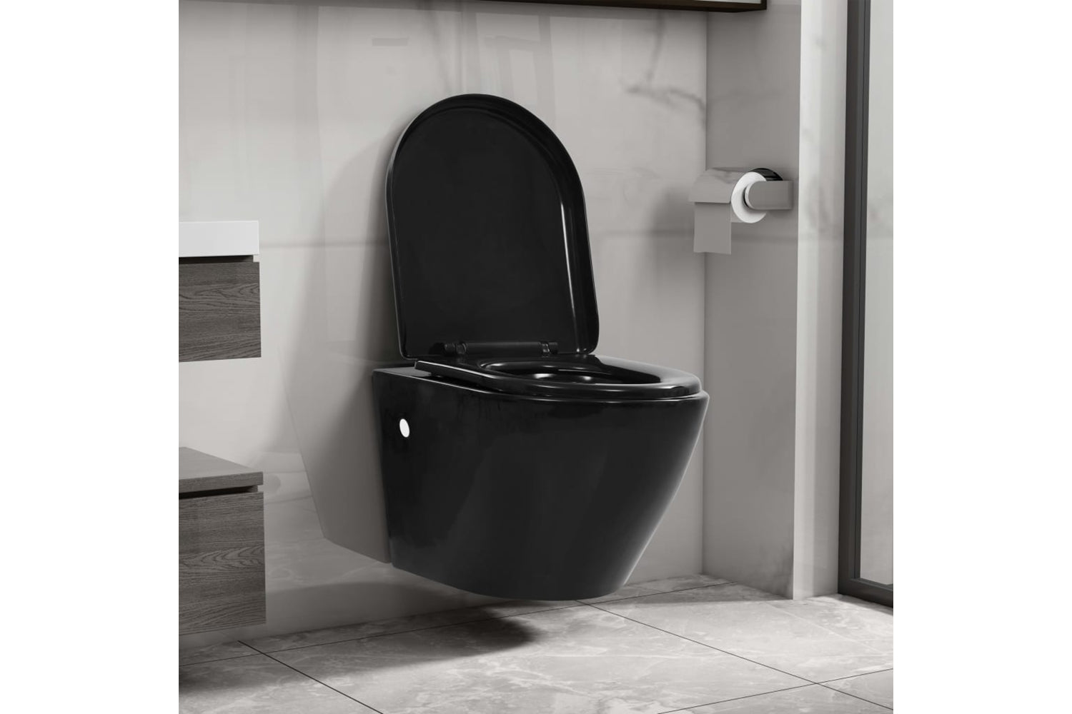 Vidaxl 3054478 Wall Hung Toilet With Concealed Cistern Ceramic Black-2