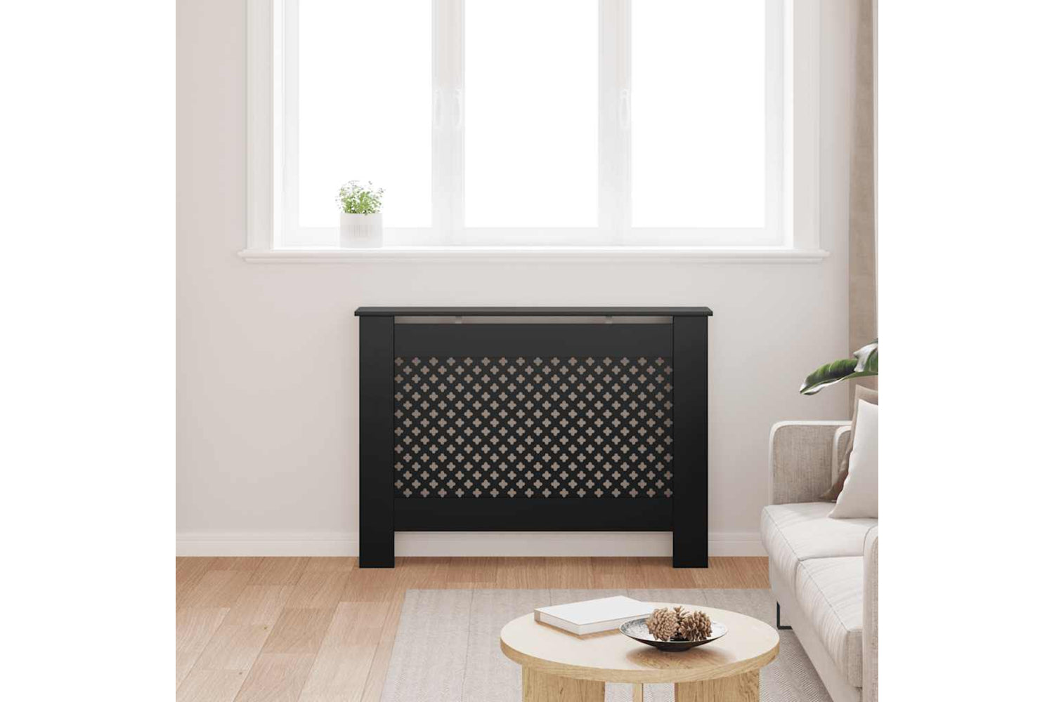 vidaXL Radiator Cover Black 112x19x81.5cm Mdf-2