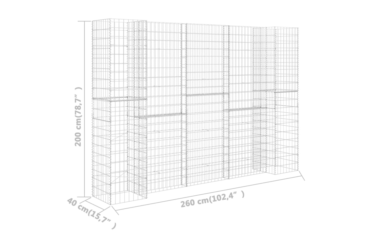 vidaXL 145665 H-shaped Gabion Planter Steel Wire 260x40x200cm-5