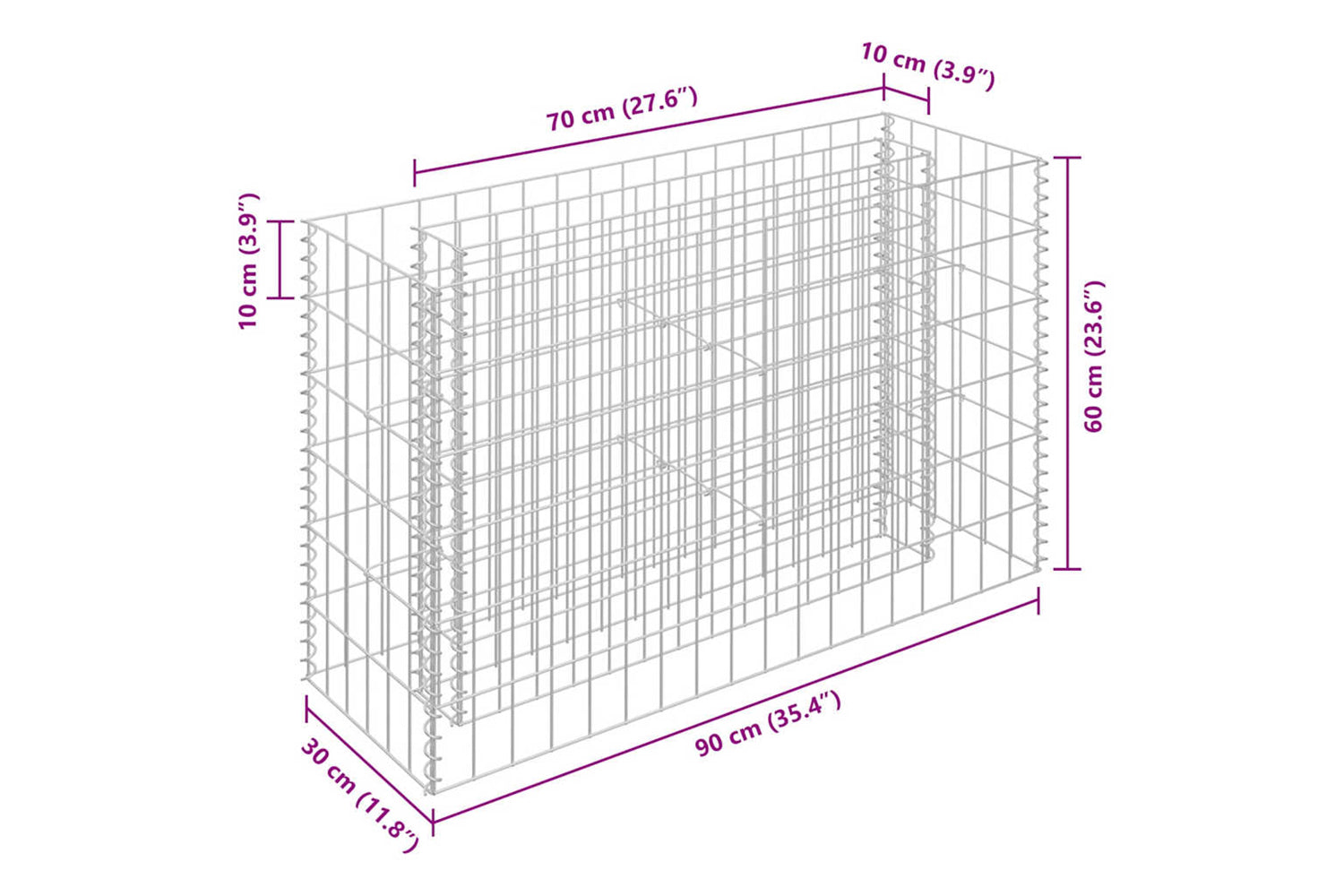 vidaXL 145630 Gabion Raised Bed Galvanised Steel 90x30x60cm-6