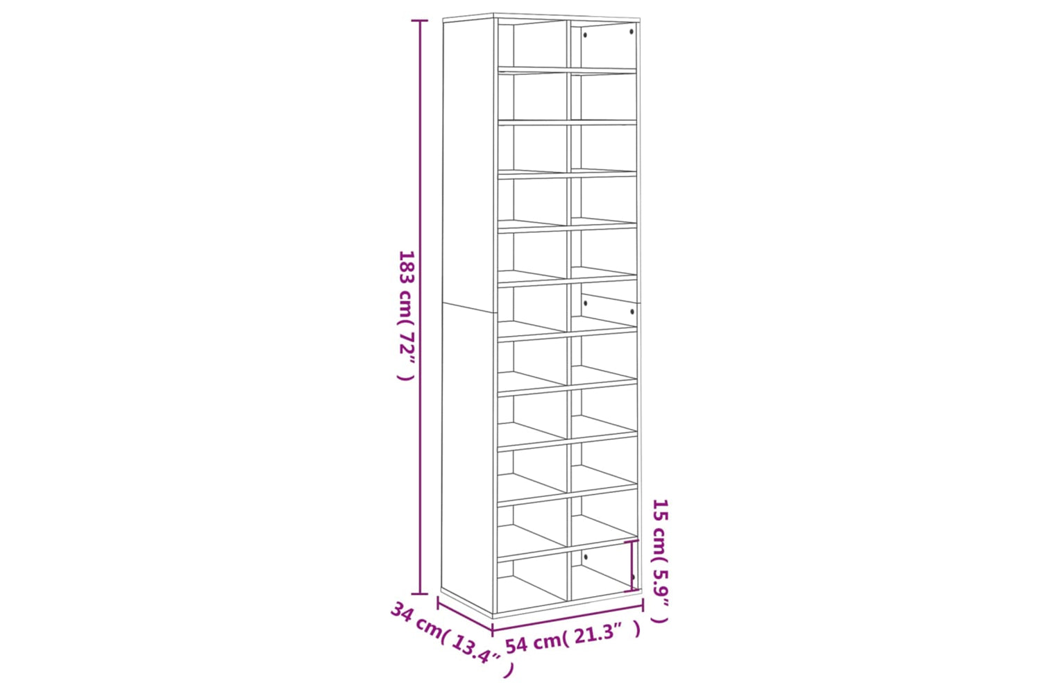 vidaXL 800373 Shoe Cabinet Concrete Grey 54x34x183cm Engineered Wood-6