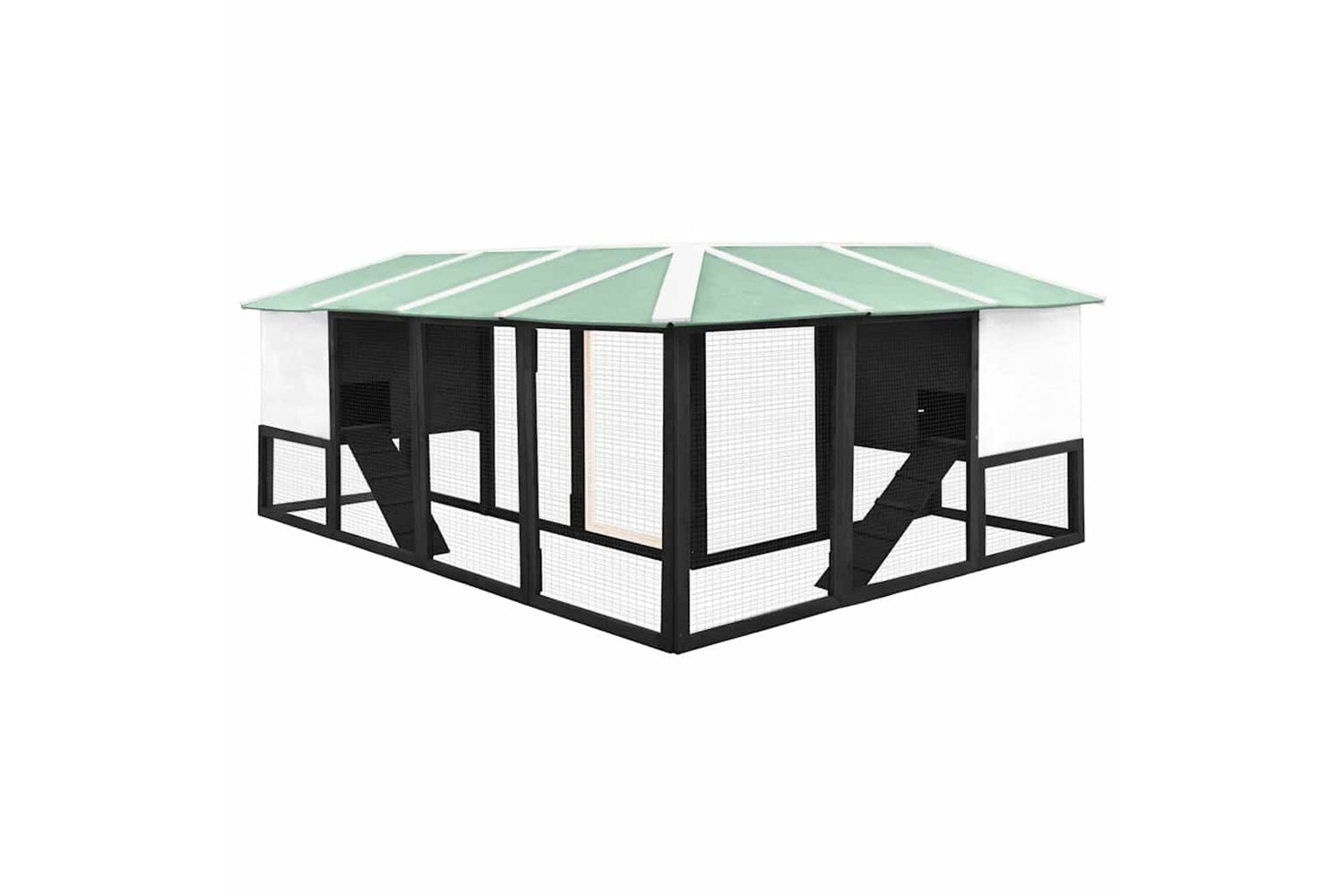 Vidaxl 170873 Outdoor Rabbit Hutch With Run Grey And White Solid Fir Wood-4