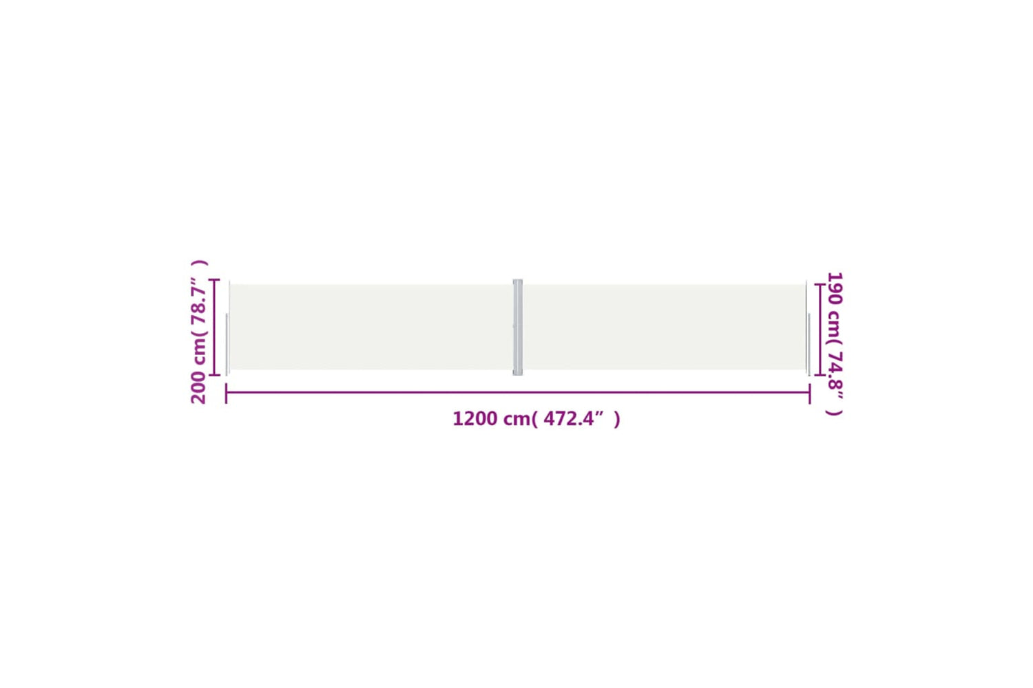 vidaXL 318079 Retractable Side Awning Cream 200x1200cm-7