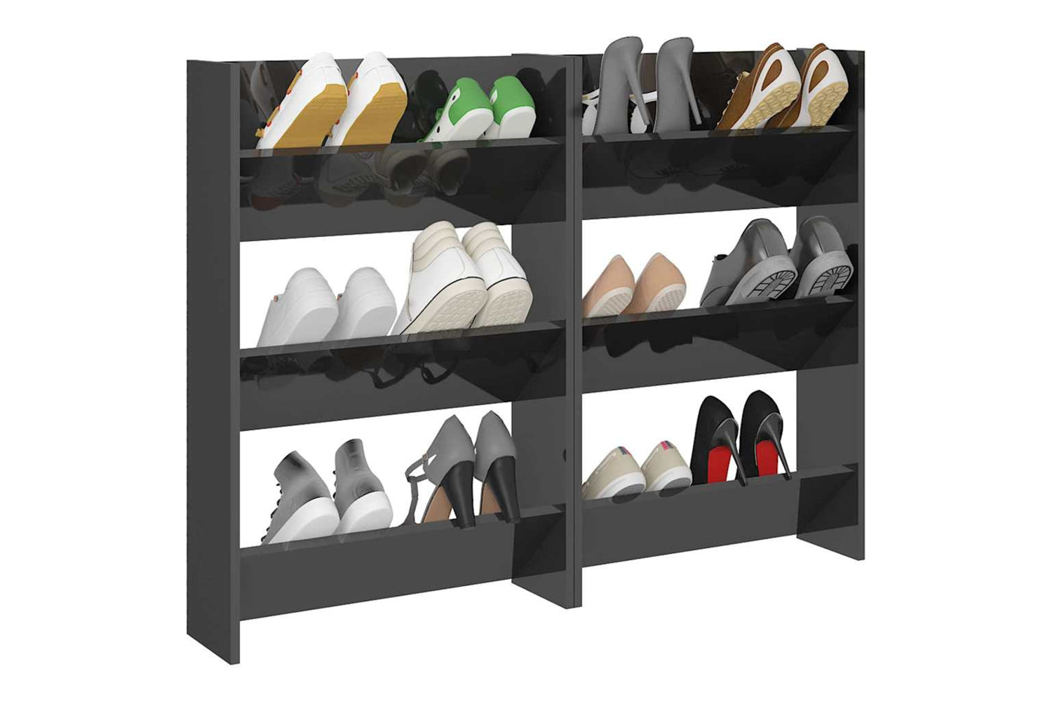 vidaXL 806776 Wall Shoe Cabinets 2 Pcs High Gloss Grey 60x18x90cm Engineered Wood-3