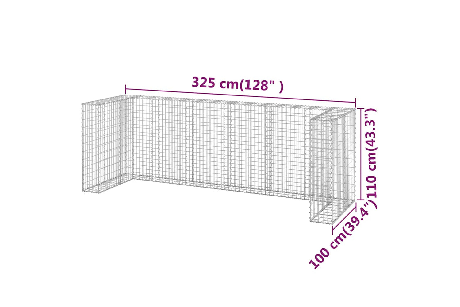 Vidaxl 151301 Gabion Wall For Garbage Bins Galvanised Steel 325x100x110 Cm-7