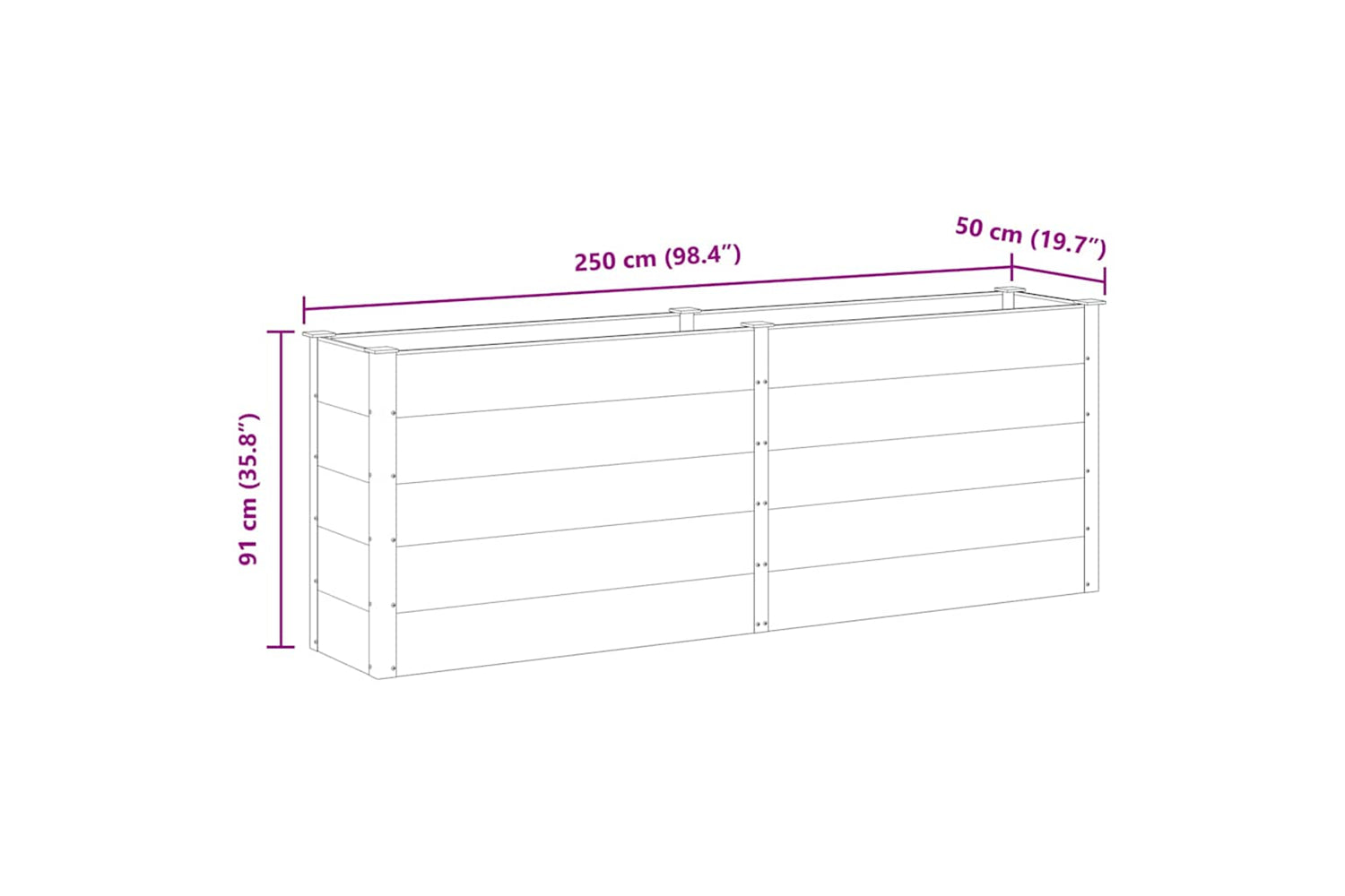 vidaXL 49058 Garden Raised Bed 250x50x91cm Wpc Grey-6