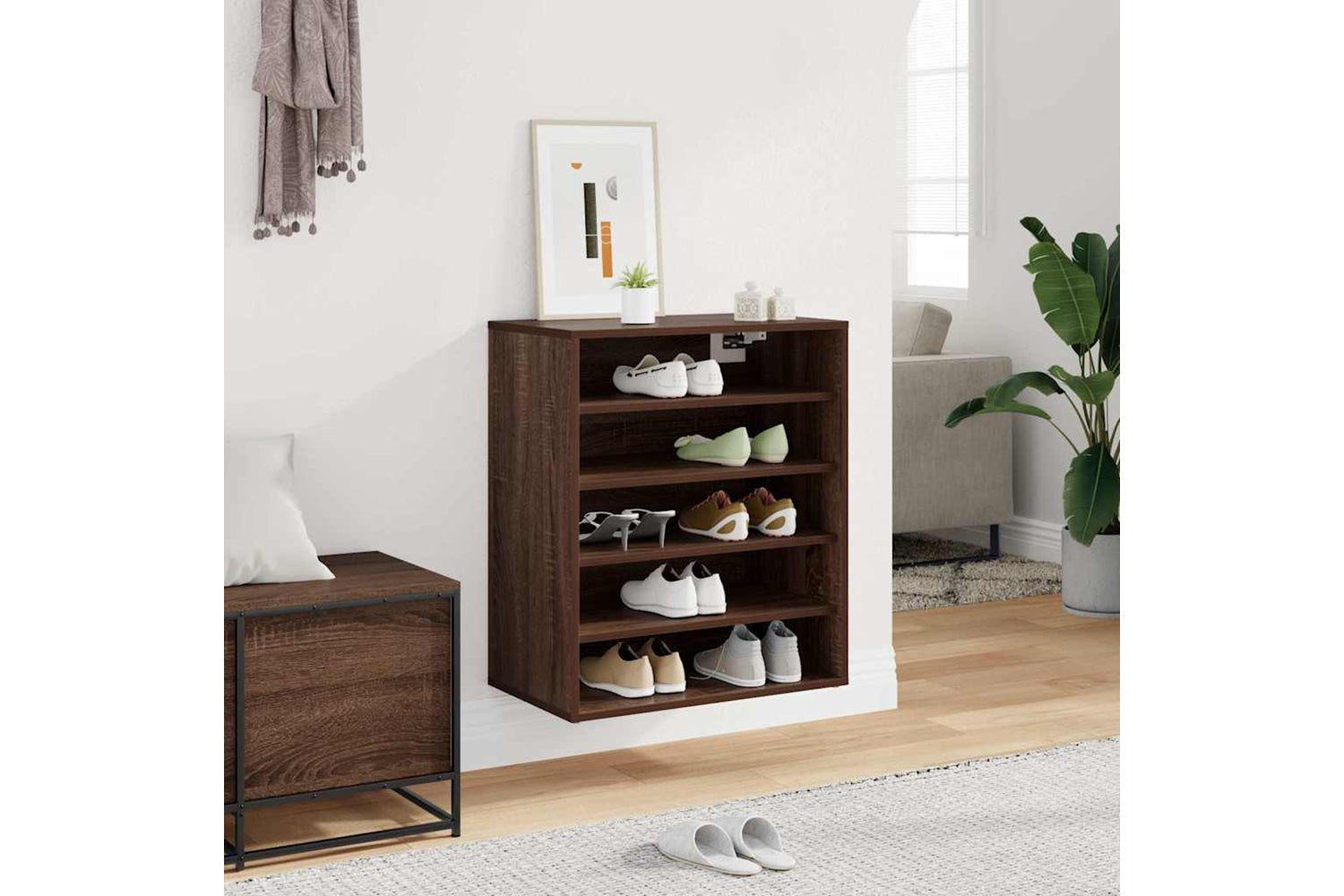 vidaXL 816016 Shoe Cabinet Brown Oak 60x35x70cm Engineered Wood-2