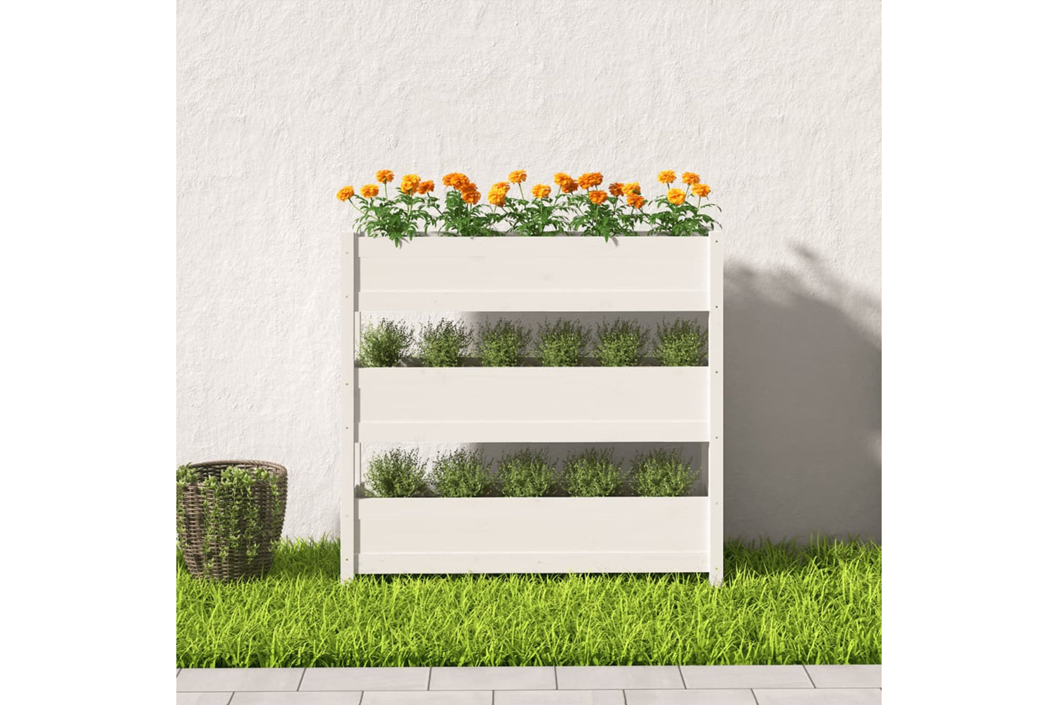 vidaXL 823921 Planter White 112x25x104.5cm Solid Wood Pine-2