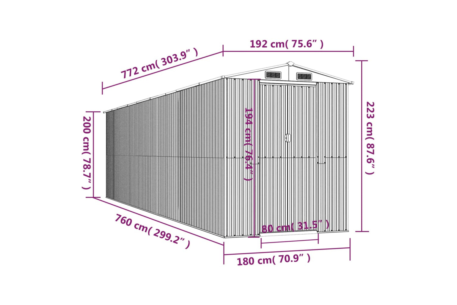 vidaXL 3147456 Garden Shed Anthracite 192x772x223cm Galvanised Steel-7