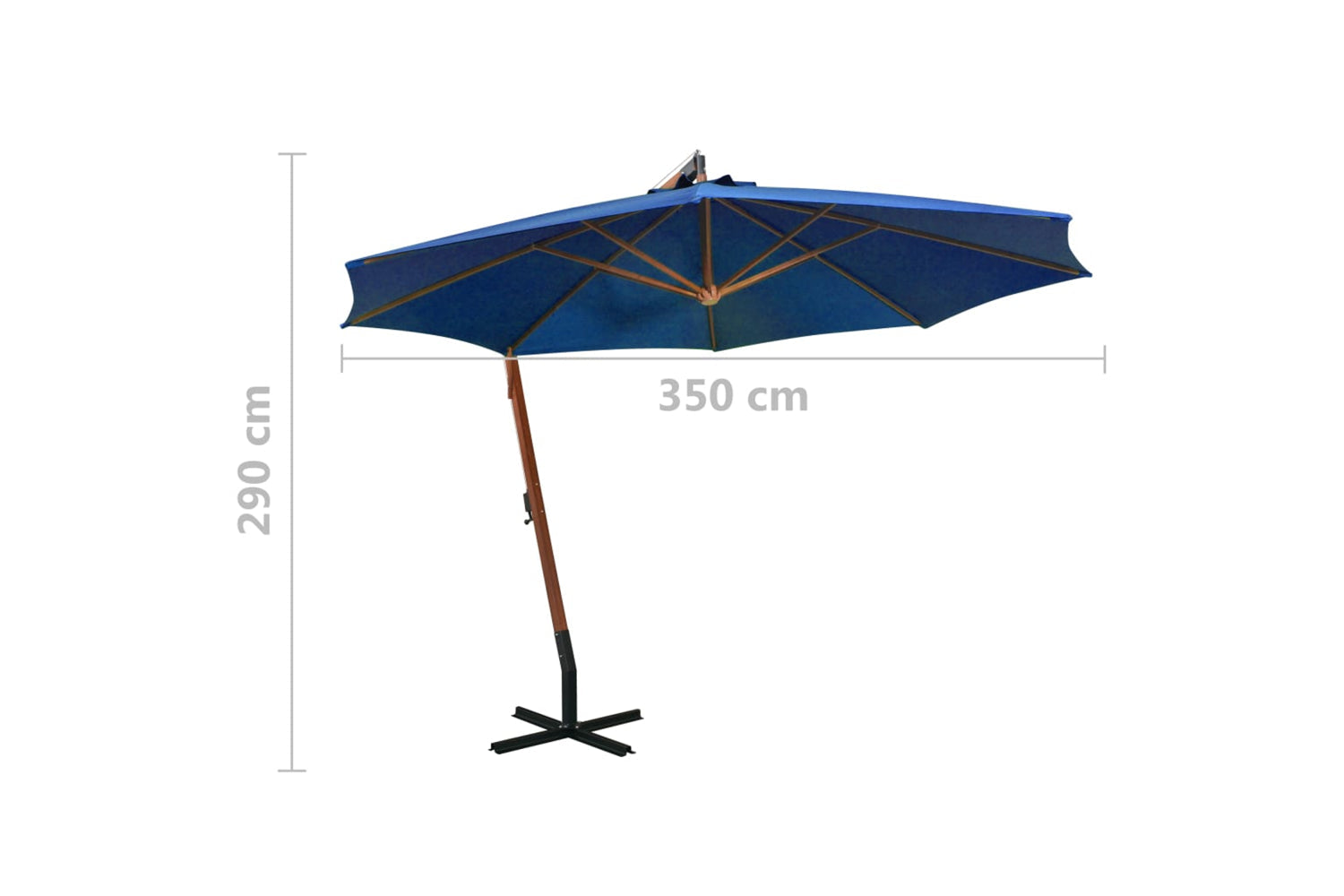 Vidaxl 313773 Hanging Parasol With Pole Azure Blue 3.5x2.9 M Solid Fir Wood-9