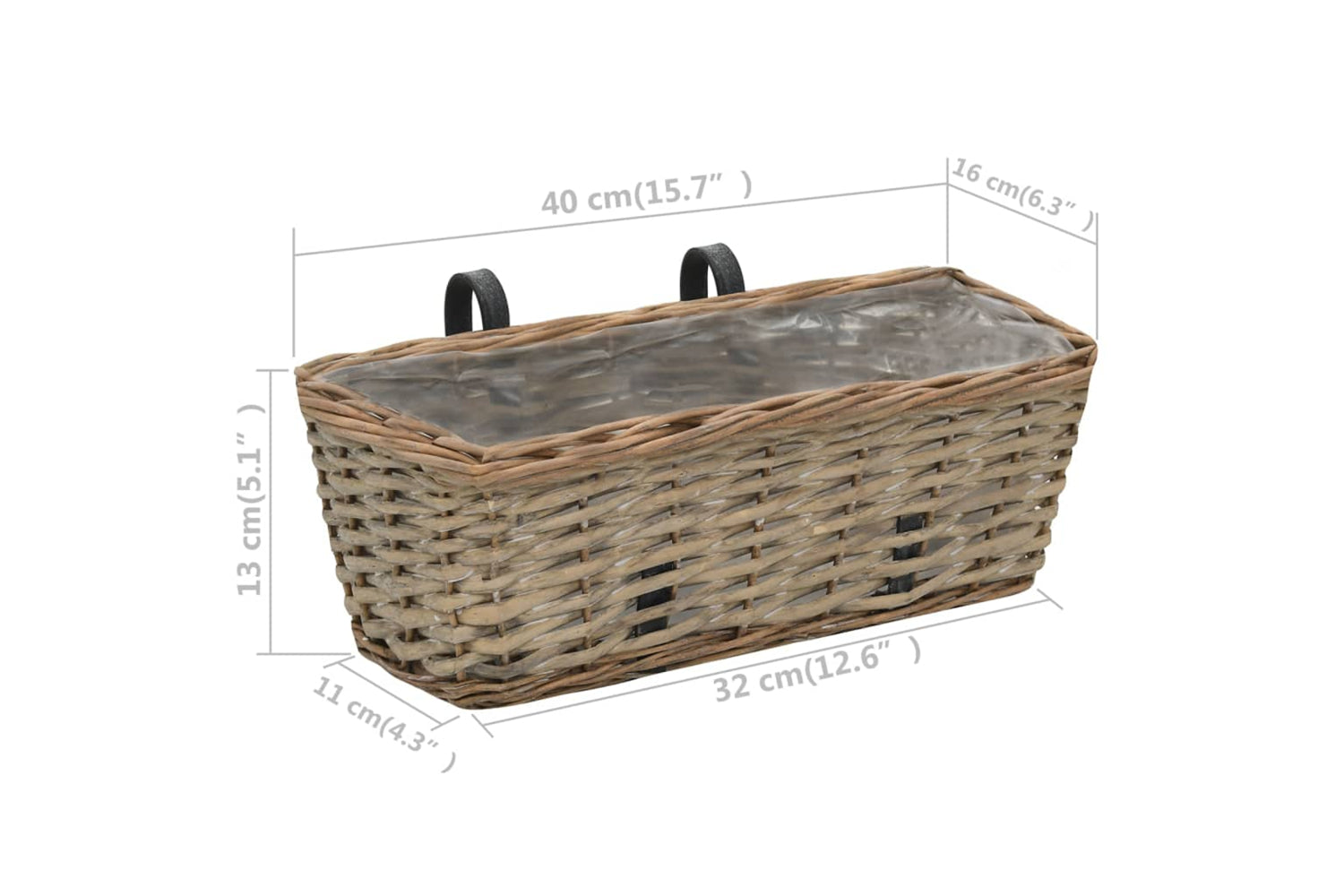 vidaXL 246828 Balcony Planter 2 Pcs Wicker With Pe Lining 40cm-6