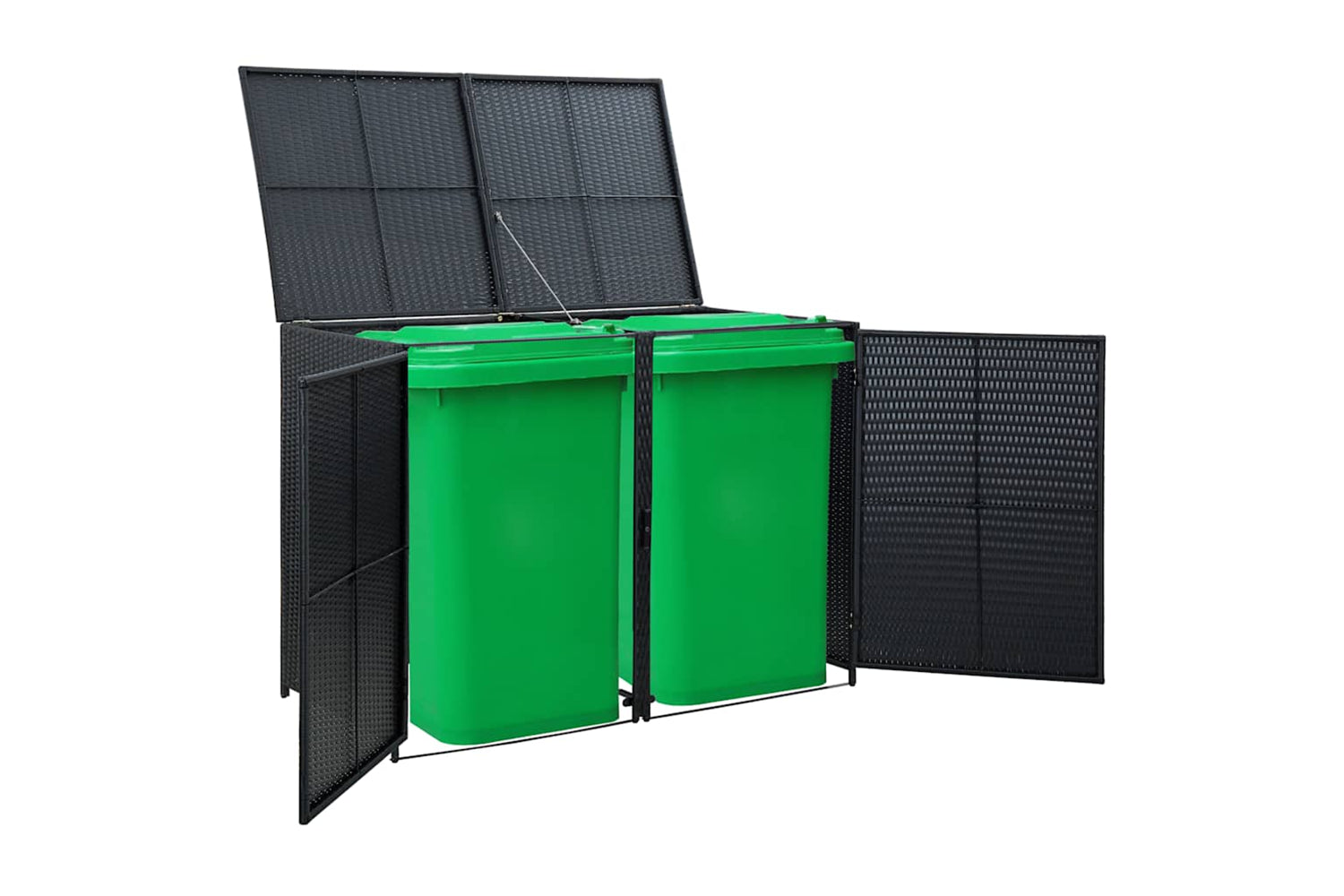 vidaXL 43887 Double Wheelie Bin Shed Poly Rattan Black 148x80x111cm-3